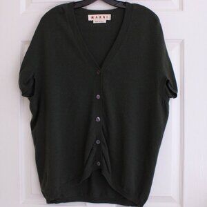 Marni Cashmere V Neck Forest Green Short Sleeve Button Front Cardigan